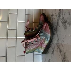 Unr8ted Rainbow Glitter Combat Boots with Pink Laces Girls 2.5